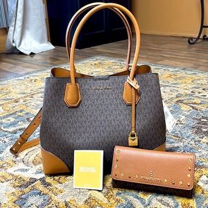 Michael Kors purse and matching wallet. Medcenter zip tote brown acorn color.